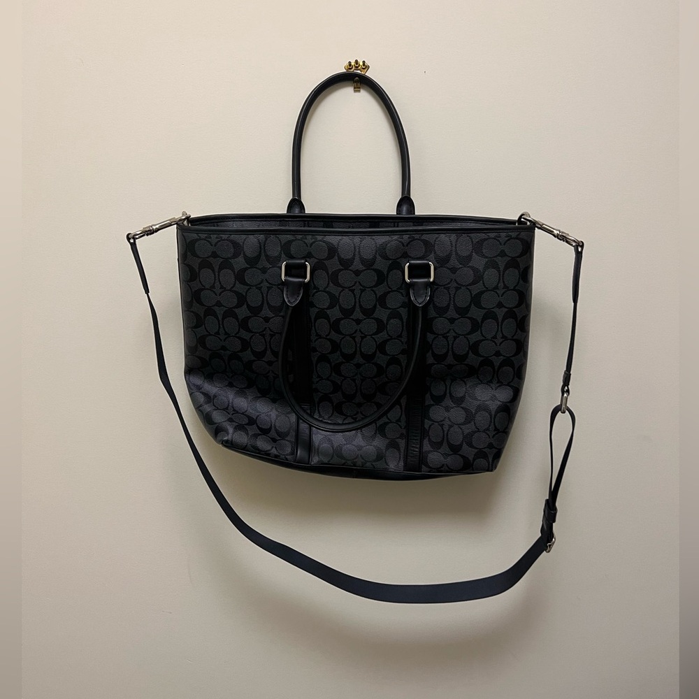 Coach computer bag, black, silver hardware.